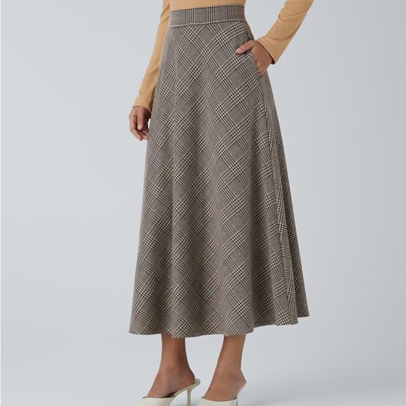 HALARA NWT high Waisted Pocket Houndstooth Plaid Flare Midi Casual Skirt XS - Picture 3 of 8